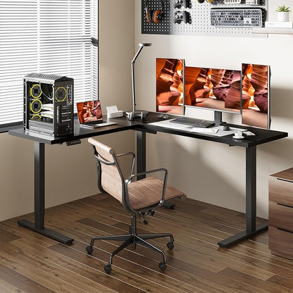 L-Shaped Standing Desk, 71 x 63 Inches Height Adjustable Desk, Sit and Stand up for Work Office Home, Ergonomic Rising Computer Table for Home Office with Splice Board, Black
