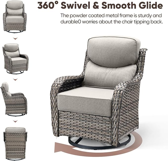 Swivel Patio Chairs Set of 2 with 6" Thick Cushion - Wicker Outdoor Swivel Rocker Patio Chairs, High Back Comfortable Outdoor Glider Chairs 360° Rotation Glider Gray Wicker - Beige Cushion