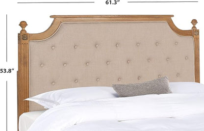 SAFAVIEH Home Collection Tufted Linen Headboard, QUEEN, Taupe/Rustic Oak