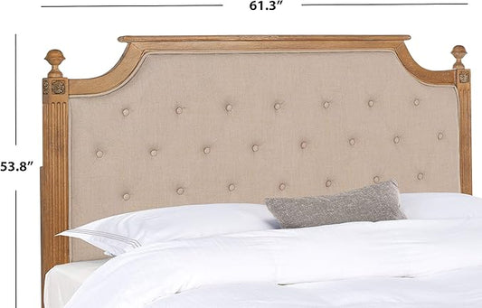 SAFAVIEH Home Collection Tufted Linen Headboard, QUEEN, Taupe/Rustic Oak