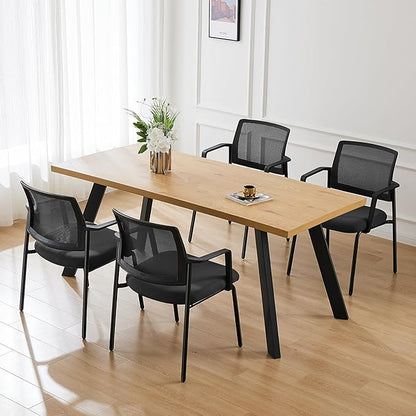 DUMOS Black Stackable Arm Chairs with Mesh Back and Upholstered Fabric, Sturdy Metal Frame, Easy to Store and Use, Perfect for Indoor and Outdoor Spaces, 1 Chair