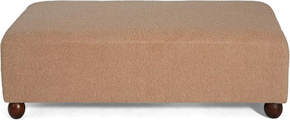 Christopher Knight Home Rika 48" Comfy Boucle Upholstered Bedroom Bench, Ottoman Bench with Rounded Wooden Legs, Spacious Seating, Long Footstool for Living Room, Entryway Bench, Tan Brown