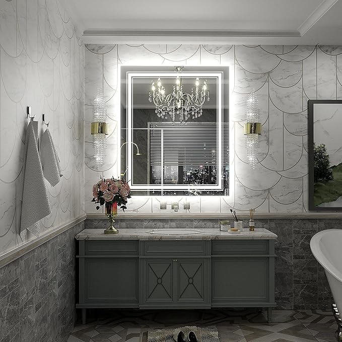 32x36 inch LED Mirror for Bathroom, Dimmable Illuminated Vanity Mirror with Lights, Anti-Fog, Backlit and Front Lights, Shatter-Proof, ETL Listed (Horizontal/Vertical)