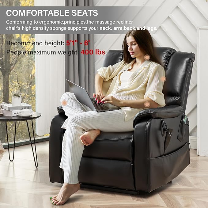 Power Lift Recliner Chair Recliners for Elderly,Lay Flat Air Leather Recliner with Heat and Massage,Dual Motor Lounge Recliners for Living Room
