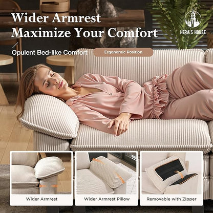 HERA'S HOUSE 124" Modular Sectional Sofa, Oversized U Shaped Couches for Living Room, Comfy Cloud Couch with Ottoman, 5-Seater Deep Seat Sofa with Throw Pillow, Corduroy Beige