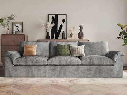 EASE MOOSE Oversized Boneless Couch for Living Room, Sectional Cloud Sofa, Modular Cloud Couch, 3-Seater Deep Seat Sofas with Pillow for Bedroom, Apartment, No Assembly Required, Chenille (Grey)