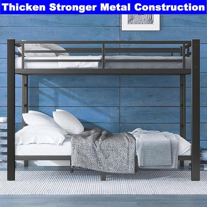 Upgraded Version Thicken Stronger Metal Heavy-Duty Queen Over Queen Bunk Bed, Bunkbed Frame for Adults with Ladders, Easy Assemble
