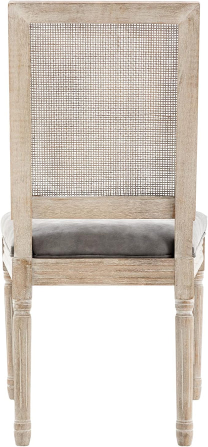 PU Leather Dining Chairs Mid Century Kitchen Chairs Set of 4 Upholstered Parsons Chairs Accent Side Chair with Rattan Back for Living Room Dining Room Bedroom, Grey