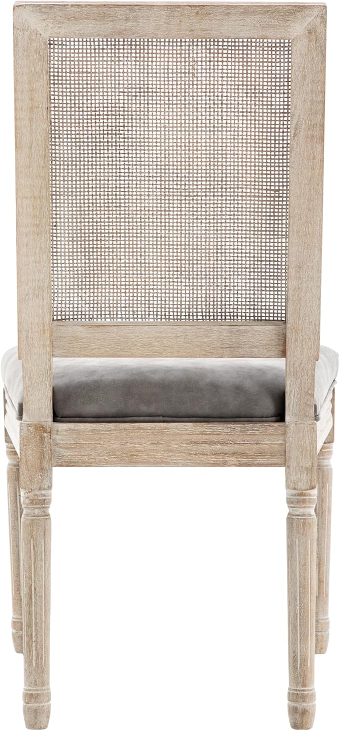 PU Leather Dining Chairs Mid Century Kitchen Chairs Set of 2 Upholstered Parsons Chairs Accent Side Chair with Rattan Back for Living Room Dining Room Bedroom, Grey
