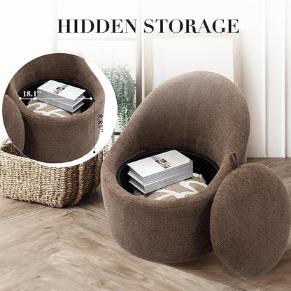 360° Swivel Accent Chair, Mid-Century Modern Chair with Hidden Storge, Small Swivel Chair with Arms for Living Room/Office-Brown