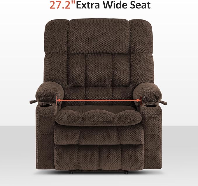 MCombo Oversized Power Lift Recliner Chair for Elderly, Dual Motor Lift Chair with Heat and Massage, Lay Flat Lift Chair for Big and Tall, Cup Holders, Fabric R7891 (Oversize, Mocha)