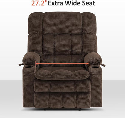 MCombo Oversized Power Lift Recliner Chair for Elderly, Dual Motor Lift Chair with Heat and Massage, Lay Flat Lift Chair for Big and Tall, Cup Holders, Fabric R7891 (Oversize, Mocha)