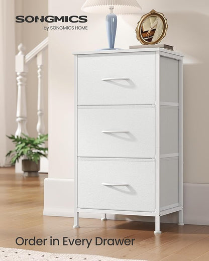 SONGMICS Dresser for Bedroom, Chest of Drawers, Steel, MDF, 3 Non-Woven Fabric Drawers, Storage Organizer Unit, Closet, Entryway, Cloud White and Snow White ULGS313W01S
