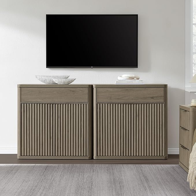SICOTAS Buffet Cabinet with Storage - Accent Fluted Storage Cabinet with 4 Doors & 2 Drawers Sideboard Credenza Buffet Table Console Cabinets for Living Room Kitchen Dining Room Entryway Office
