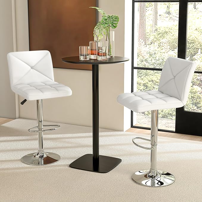 COSTWAY Bar Stools Set of 4, Modern PU Leather Swivel Bar Chairs, Height Adjustable Upholstered Barstools with Premium Gas Rod, Sturdy Footrest, Round Base, for Kitchen, Dining Room, Office, White