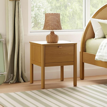 Babyletto Bondi Assembled Nightstand for Kids Bedroom - GREENGUARD Gold Certified Modern Boho Bedside Table with Storage Drawer & Vegan Leather Pull - Versatile Wood Night Stand for Kids & Guest Rooms
