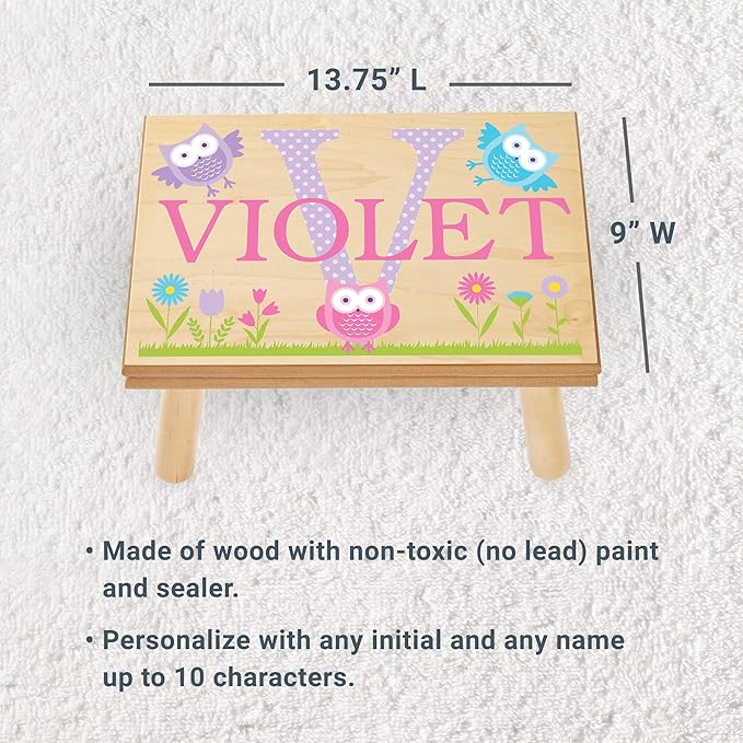 Let’s Make Memories Personalized My Own Name Step Stool - Children’s Step Stool - Sturdy Wood – Non-Toxic Paint, Sealer - Dinosaur Design - White - 14’Wx9.25”Lx8.75”H - Ages 3+