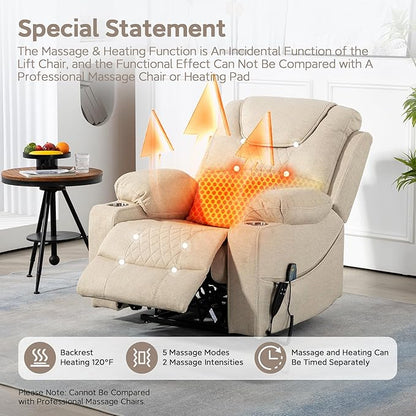 Oversized Lazy Boy Recliner Chair, 2 Motor Leather Recliner, Nursing Lift Chair with Massage and Lumbar Heating, Functional Adult Power Recliner with Cup Holders
