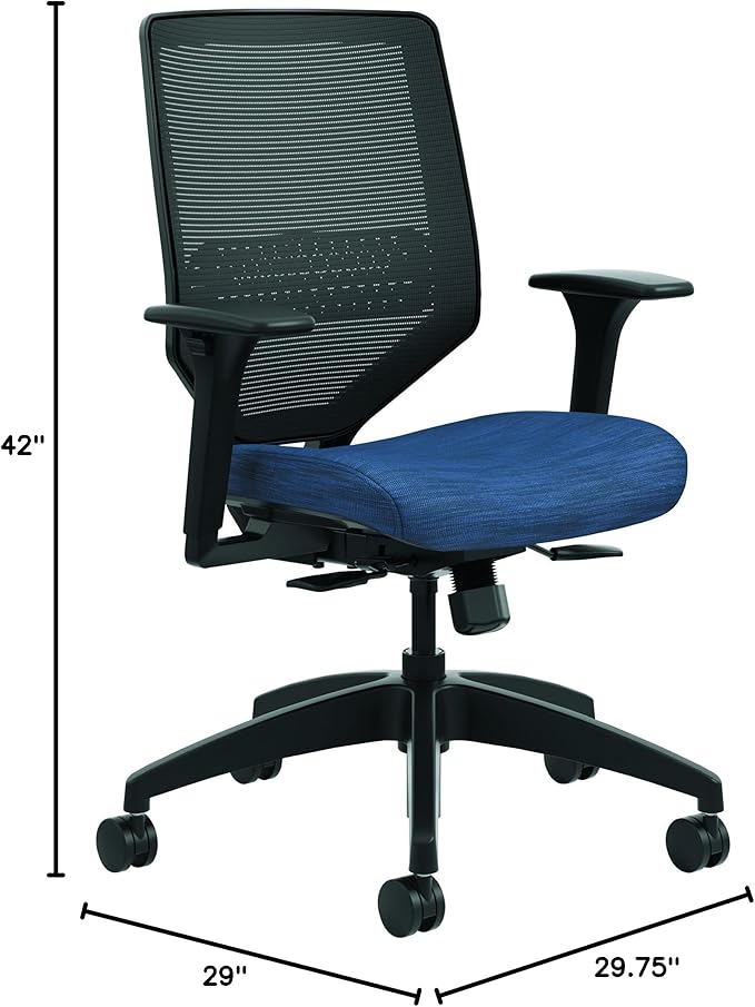 HON Solve Mesh Back Office Chair with Adjustable Arms, Adjustable Height, Tilt Tension, Lumbar Support, Swivels, on Rolling Wheels, Midnight
