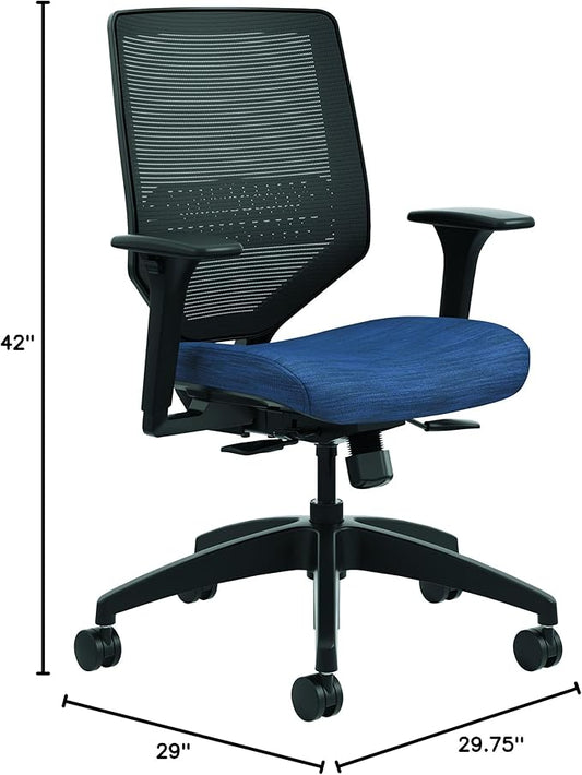 HON Solve Mesh Back Office Chair with Adjustable Arms, Adjustable Height, Tilt Tension, Lumbar Support, Swivels, on Rolling Wheels, Midnight