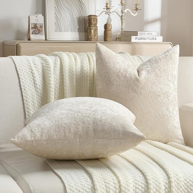 FUTEI Cream Flannel Throw Pillow Covers 12x20 Inch Set of 2,Soft Dimensional Textured Lumbar Pillow Cases,Modern Home Decor for Couch Living Room