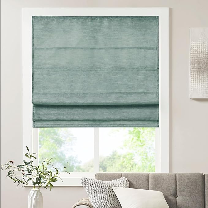 Madison Park Cordless Roman Shades Faux Silk Shade with Sheen 1-Panel Privacy, Room Darkening, Energy Efficient, Thermal Insulated Window Blind for Bedroom, Living Room Décor, 33"W x 64"L Como, Green