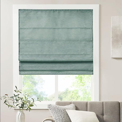 Madison Park Cordless Roman Shades Faux Silk Shade with Sheen 1-Panel Privacy, Room Darkening, Energy Efficient, Thermal Insulated Window Blind for Bedroom, Living Room Décor, 39"W x 64"L Como, Green