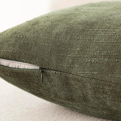Foindtower Pack of 2 Soft Textured Chenille Throw Decorative Pillow Covers Square Accent Solid Cushion Cover Cozy Neutral Farmhouse Pillow Case for Couch Sofa Bedroom Living Room 18x18 Inch,Dark Green