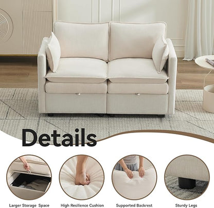 55" Cloud Modular Loveseat Sofa with Storage, Modern Upholstered Sofa Couch Small Love Seat，2 Seater Chenille Comfy Sectional Sofa with Armrests for Living Room, Small Space, Beige