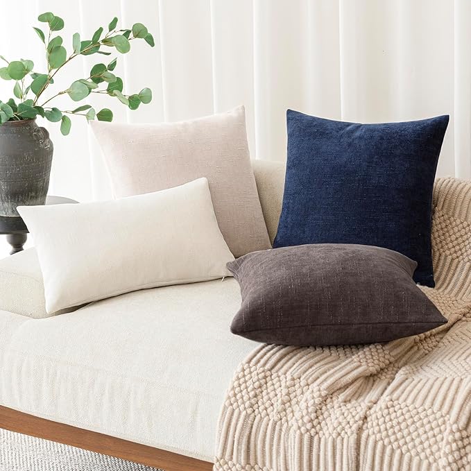 Foindtower Pack of 2 Soft Textured Throw Decorative Pillow Covers Square Accent Solid Cushion Cover Cozy Farmhouse Pillow Case with Zipper for Couch Sofa Bedroom Living Room 24x24 Inch, Charcoal