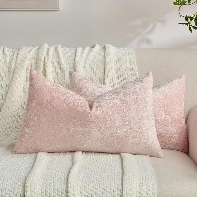 FUTEI Pink Flannel Throw Pillow Covers 12x20 Inch Set of 2,Soft Dimensional Textured Lumbar Pillow Cases,Modern Home Decor for Couch Living Room