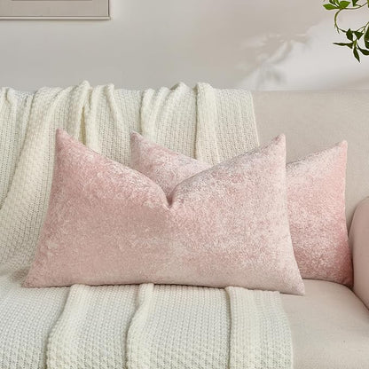 FUTEI Pink Flannel Throw Pillow Covers 12x20 Inch Set of 2,Soft Dimensional Textured Lumbar Pillow Cases,Modern Home Decor for Couch Living Room