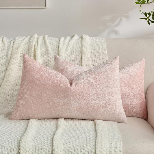 FUTEI Pink Flannel Throw Pillow Covers 12x20 Inch Set of 2,Soft Dimensional Textured Lumbar Pillow Cases,Modern Home Decor for Couch Living Room