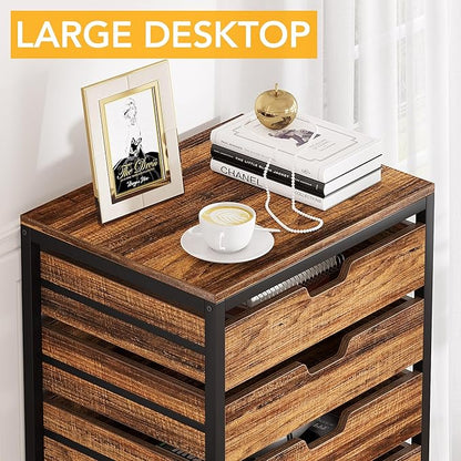 Tribesigns 7 Drawer Chest, Wood Storage Dresser Cabinet with Wheels, Industrial Storage Drawer Organizer Cart for Office Bedroom Entryway (Rustic Brown, 1 PC)