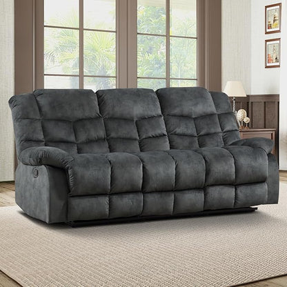 EBELLO Reclining Couch for Living Room, Extra Wide Modern Overstuffed 3 Seat Recliner Manual Sofa Breathable Fabric and Padded Cushion, Grey Green