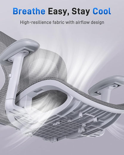 Ergonomic Office Desk Chair, Comfortable Computer Gaming Chair, Breathable Mesh Back & Seat, Adjustable Armrest & Headrest, Lumbar Support, Butterfly Design for Home Office (Gray)