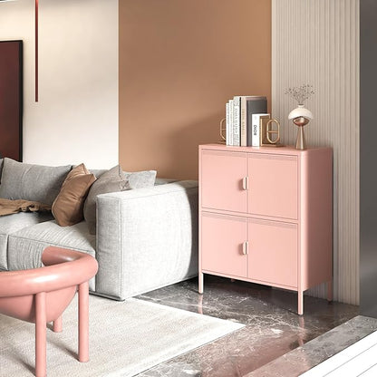 4 Door Metal Storage Locker,2-Tier Office Cabinet,Pink Metal Locker Storage Cabinet for Industrial,Home,School,Gym,31.5 x 15.8 x 40 Inches,Pink