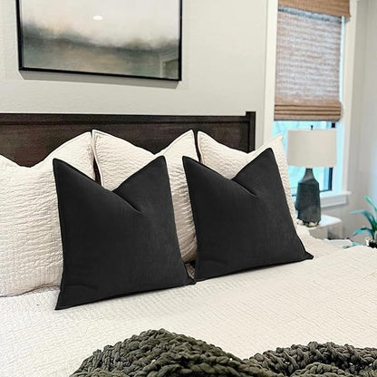 ZWJD Black Pillow Covers 26x26 Set of 2 Chenille Throw Pillow Covers with Elegant Design Soft and Luxurious Decorative Throw Pillows for Couch, Bed, and Home Decor