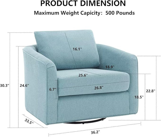 MINCETA Oversized Accent Chair for Living Room, 360° Swivel Barrel Chair with High Density Foam, Modern Glider Chair with Performance Fabric Upholstered Armchair for Apartment, Bedroom Teal Blue