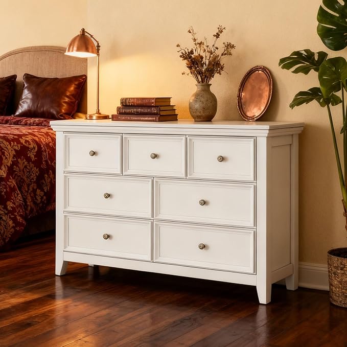 White Dresser for Bedroom, 7 Drawers Dresser, Closet Cabinet with 7 Storage Drawers for Home Office, Study Room