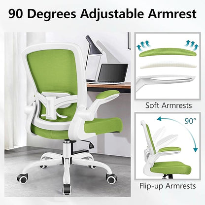FelixKing Office Chair, Ergonomic Desk Chair Breathable Mesh Chairs Adjustable High Back Lumbar Support Flip-up Armrests, Executive Rolling Swivel Comfy Computer Chairs Home Office Green
