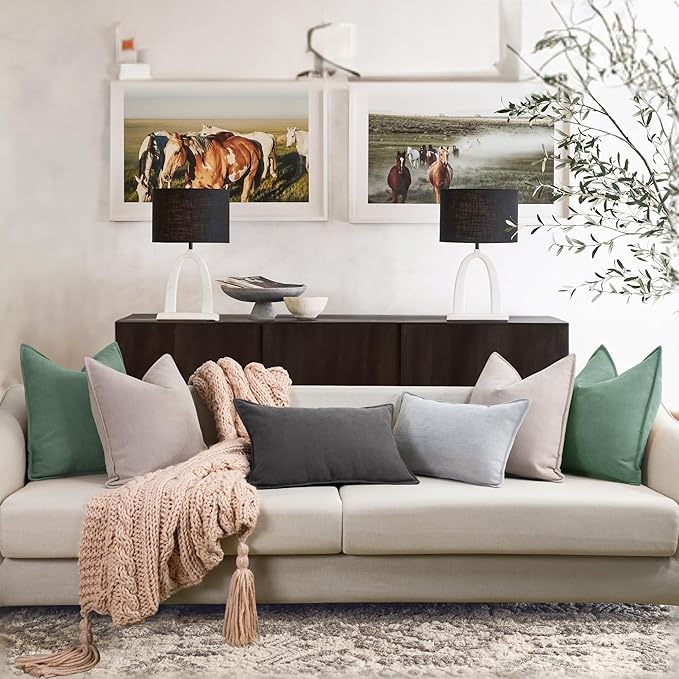 ZWJD Dusty Green Pillow Covers 12x20 Set of 2 Chenille Throw Pillow Covers with Elegant Design Soft and Luxurious Decorative Throw Pillows for Couch, Bed, and Home Decor