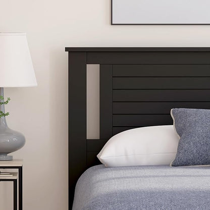 Serene Poplar Wood Queen Size Headboard in Black, Modern Farmhouse Panel with Horizontal Scoring, Casual Coastal Style, Easy Assembly, Quality Materials