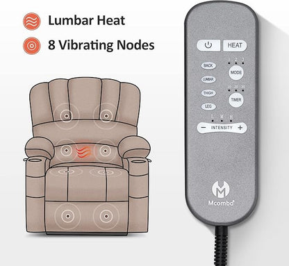 MCombo Power Lift Recliner Chair for Elderly, Lift Chair with Heat and Massage, USB &Type C Ports, Cup Holders, Faux Leather 7095 (Medium, Grey)