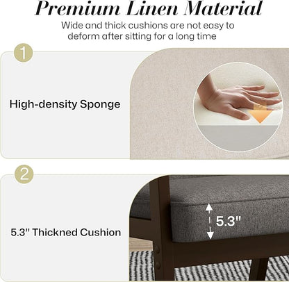 KCC Mid-Century Modern Linen Fabric Accent Chair, Upholstered Tufted Leisure Chair Comfy Reading Side Chair with Armrest and Solid Wood Frame for Living Room Bedroom Balcony(Gray)