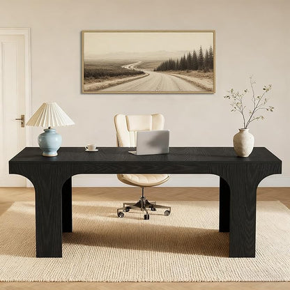 Tribesigns 70.9-Inch Executive Desk, Large Wooden Computer Office Desk, Modern Writing Table Business Workspace Home Office Furniture with Arched Design, Black