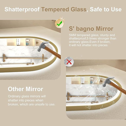 S'bagno 24x36 Arched Gold LED Mirror for Bathroom with Frontlit & Backlit, LED Bathroom Mirror with Metal Frame, Anti-Fog, Stepless Dimmable, 3 Color Temperature Vanity Mirror