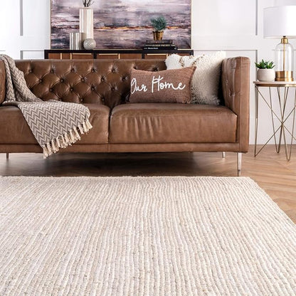 nuLOOM 3x5 Rigo Jute Hand Woven Area Rug, Off White, Solid Farmhouse Design, Natural Fiber, For Bedroom, Living Room, Dining Room, Hallway, Office, Kitchen, Entryway