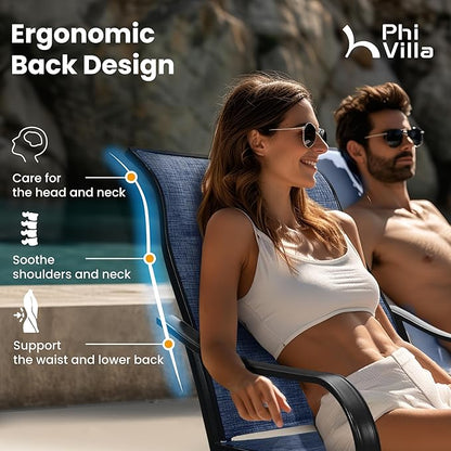 PHI VILLA Patio Swivel Dining Chairs Set of 2, All Weather Outdoor Chair with Padded Textilene & Black Metal Frame for Outdoor Lawn Garden Pooside (Blue)