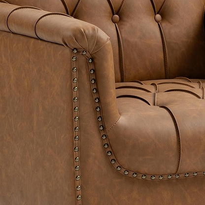 UIXE Faux Leather Accent Chairs Set of 2, Comfy Club Chair Upholstered Armchair for Living Room, Button Tufted Arm Chair Retro Single Sofa Side Reding Seat for Bedroom - Camel